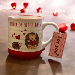 NEW Valentine Hedgehog Mug Beware of Hedge Hugs Cute Ceramic Coffee Cup NWT